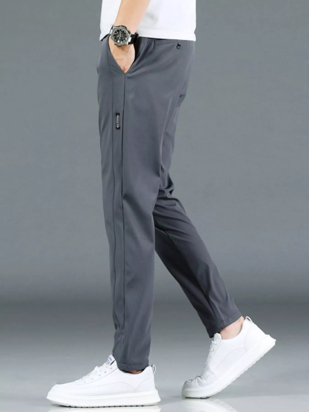 Slim Fit Casual Pants in Dark Gray for Men