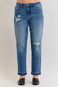Mid Rise Bf Patch & Repair Destroy Release Hem Jeans Plus Size in Md for Women