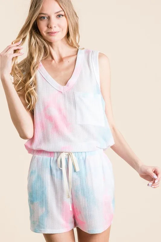 Tie Dye Textured Knit Top and Shorts Set for Women