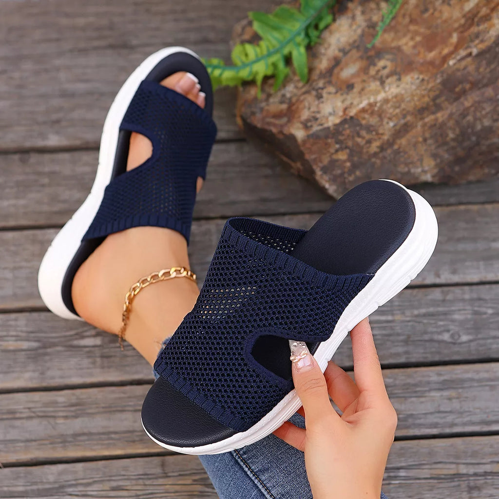 Breathable Mesh Open Toe Sandals in Black for Women