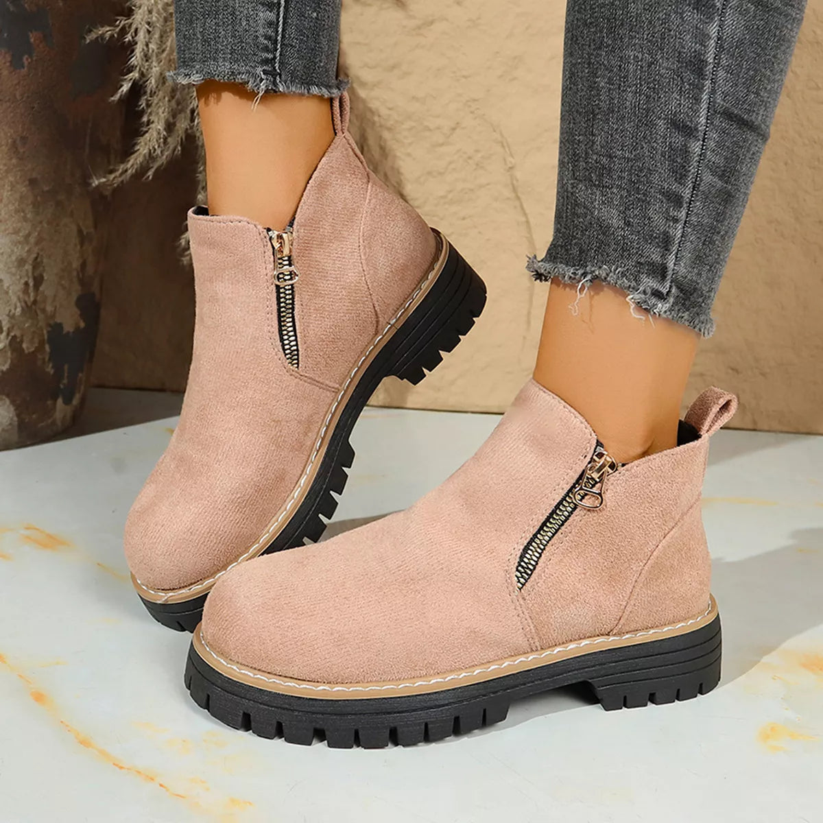Round Toe Platform Boots in Classic in Off-White for Women