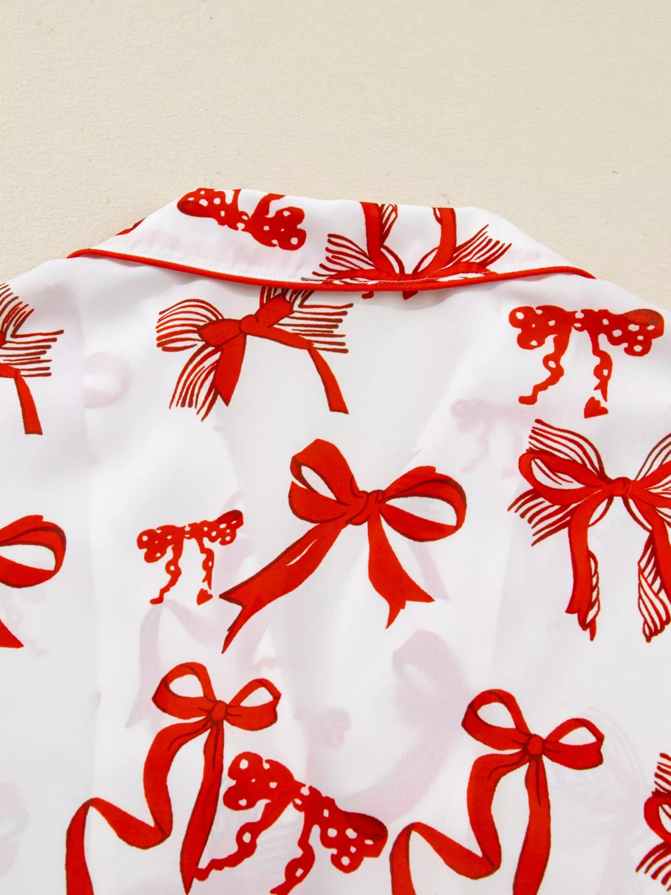 Christmas Bow Print Top and Pants 2pcs Pajama Set for Women