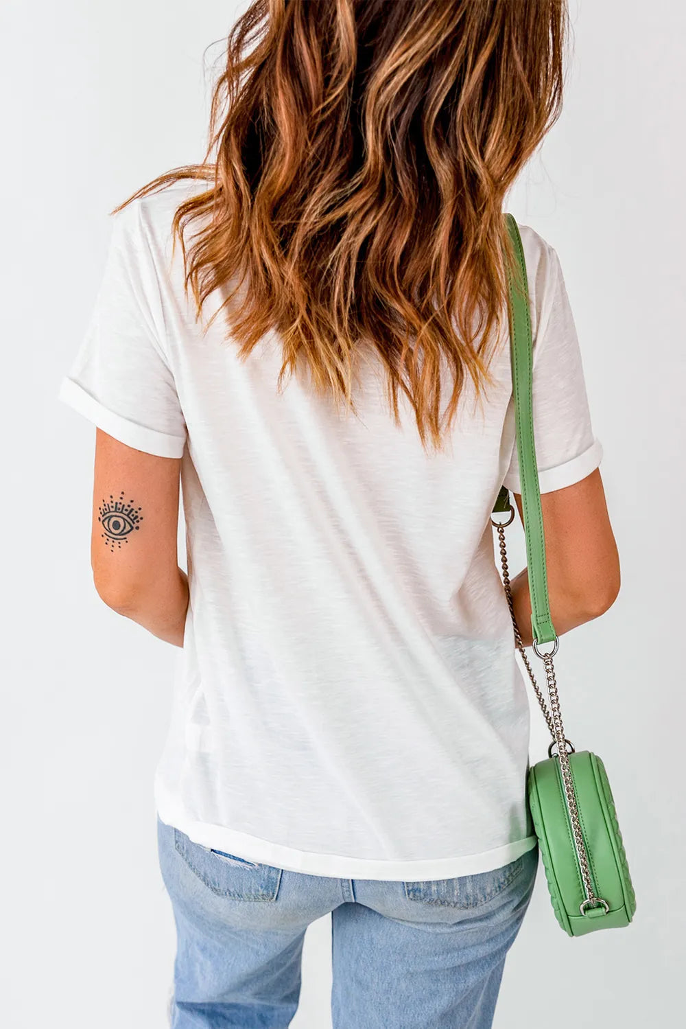 Letter Graphic Round Neck Short Sleeve T-Shirt in White for Women