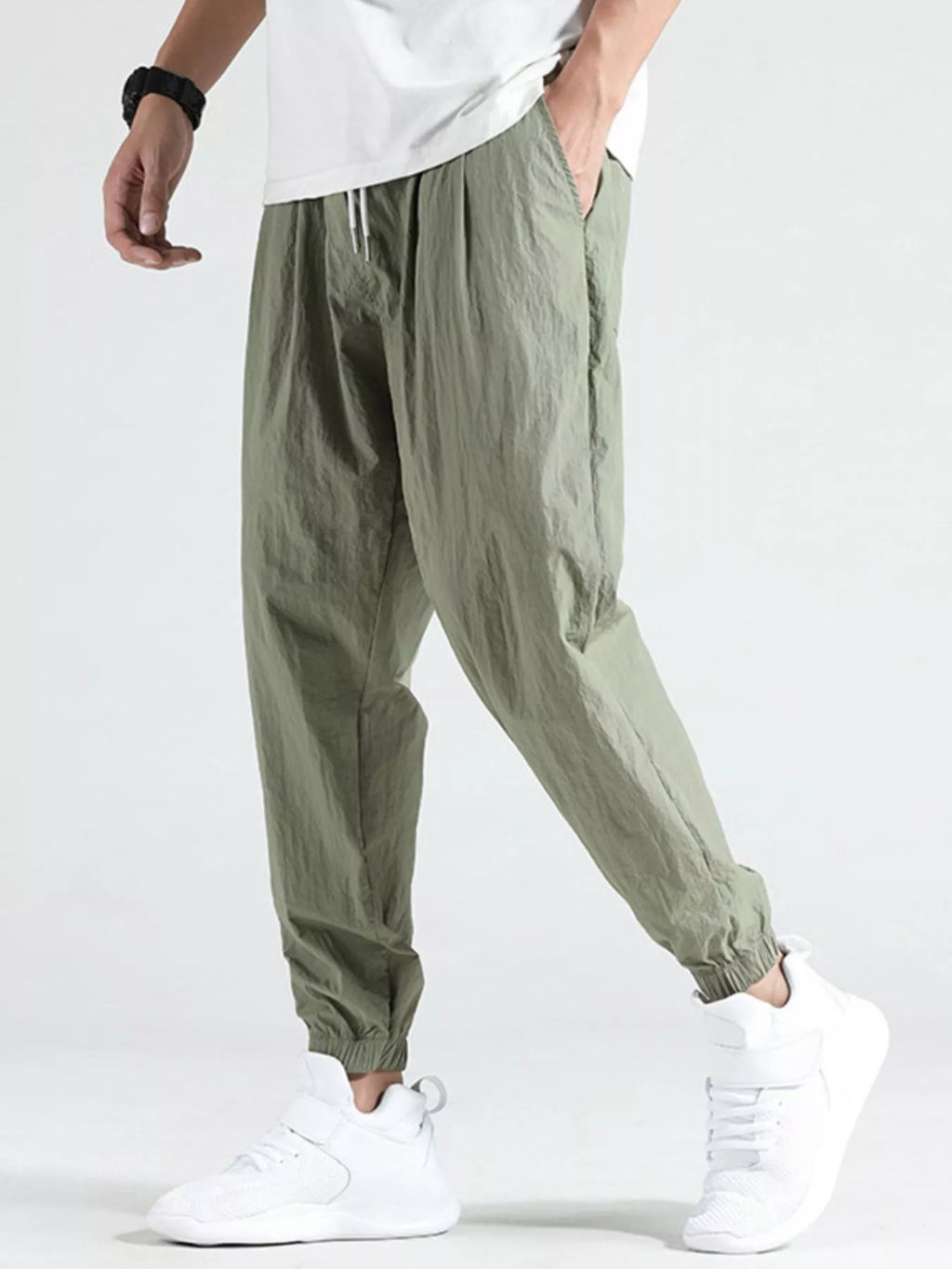 Plus Size Drawstring Loose Fit Joggers in Black for Men