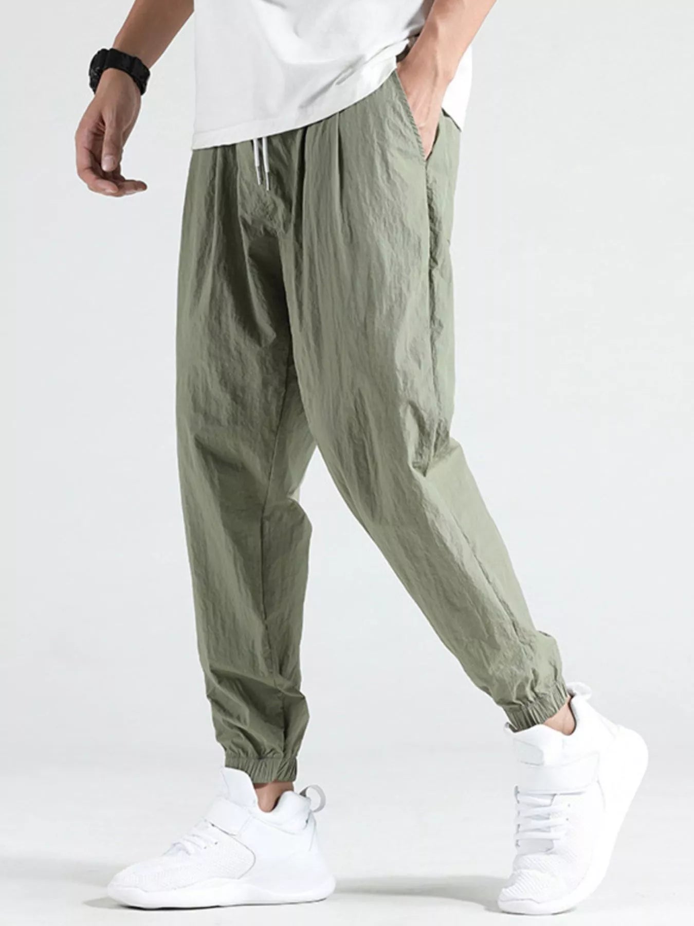 Plus Size Drawstring Loose Fit Joggers in Black for Men