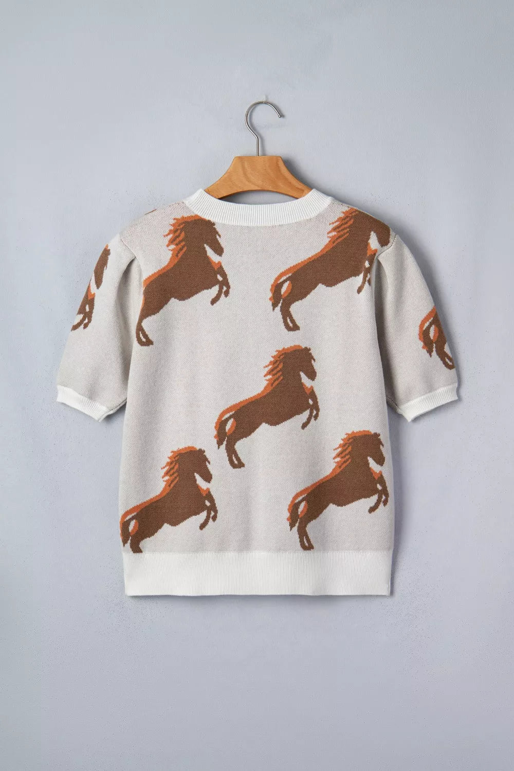 Western Horse Short Puff Sleeve Sweater for Women