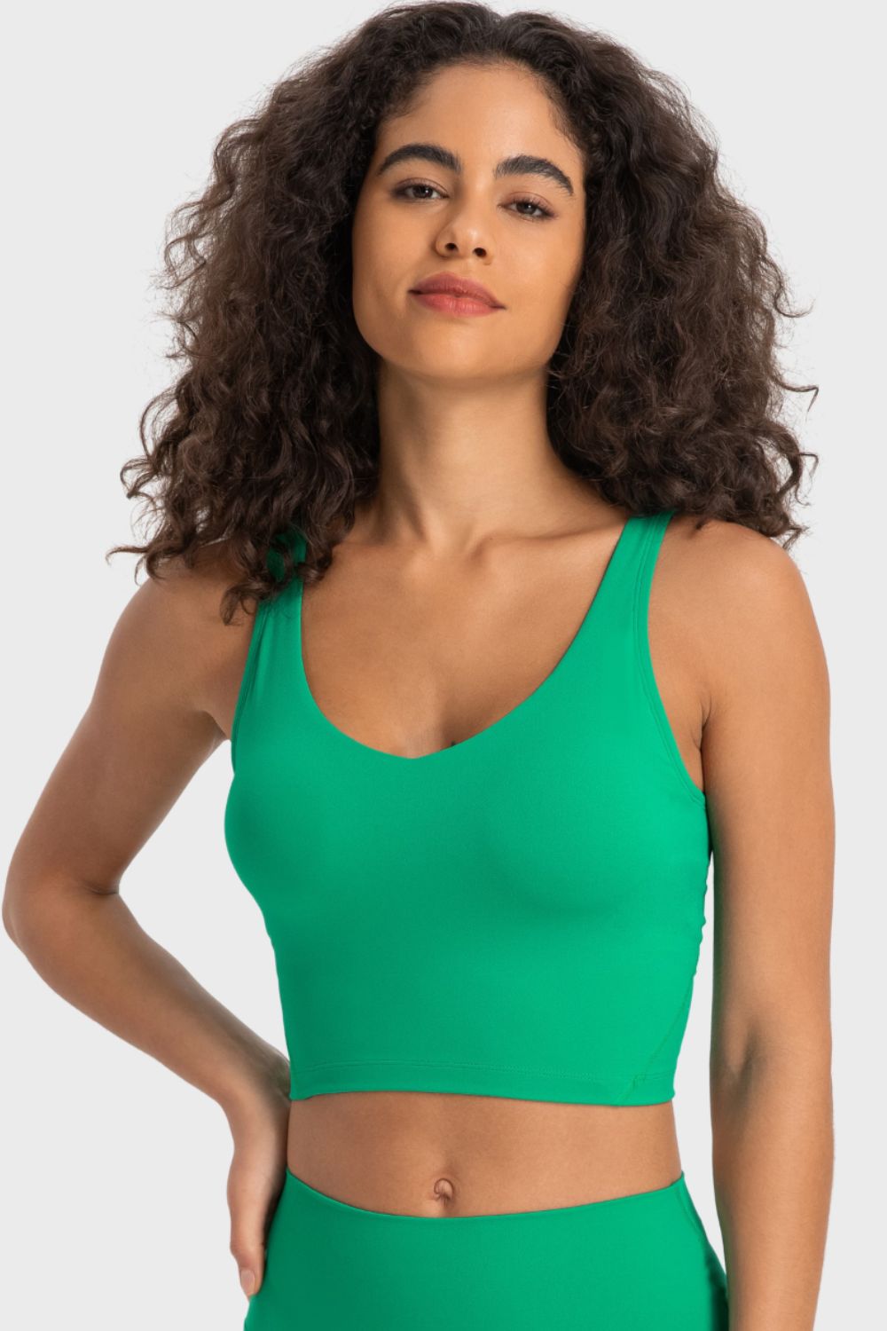 Deep V-Neck Crop Sports Bra in White for Women