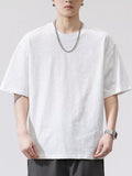 Plus Size Round Neck Half Sleeve T-Shirt in White in Khaki for Men