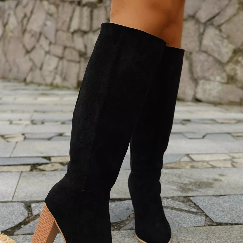 Point Toe Block Heels Boots in Relaxed in Black for Women