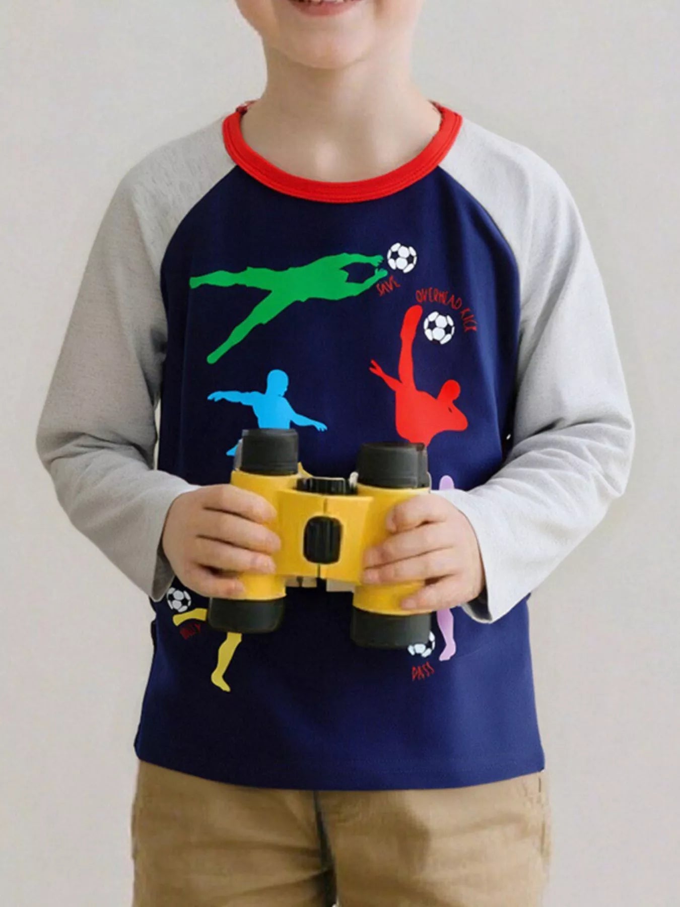 Soccer Player Graphic Long Sleeve T-Shirt in Dark Navy for Boys