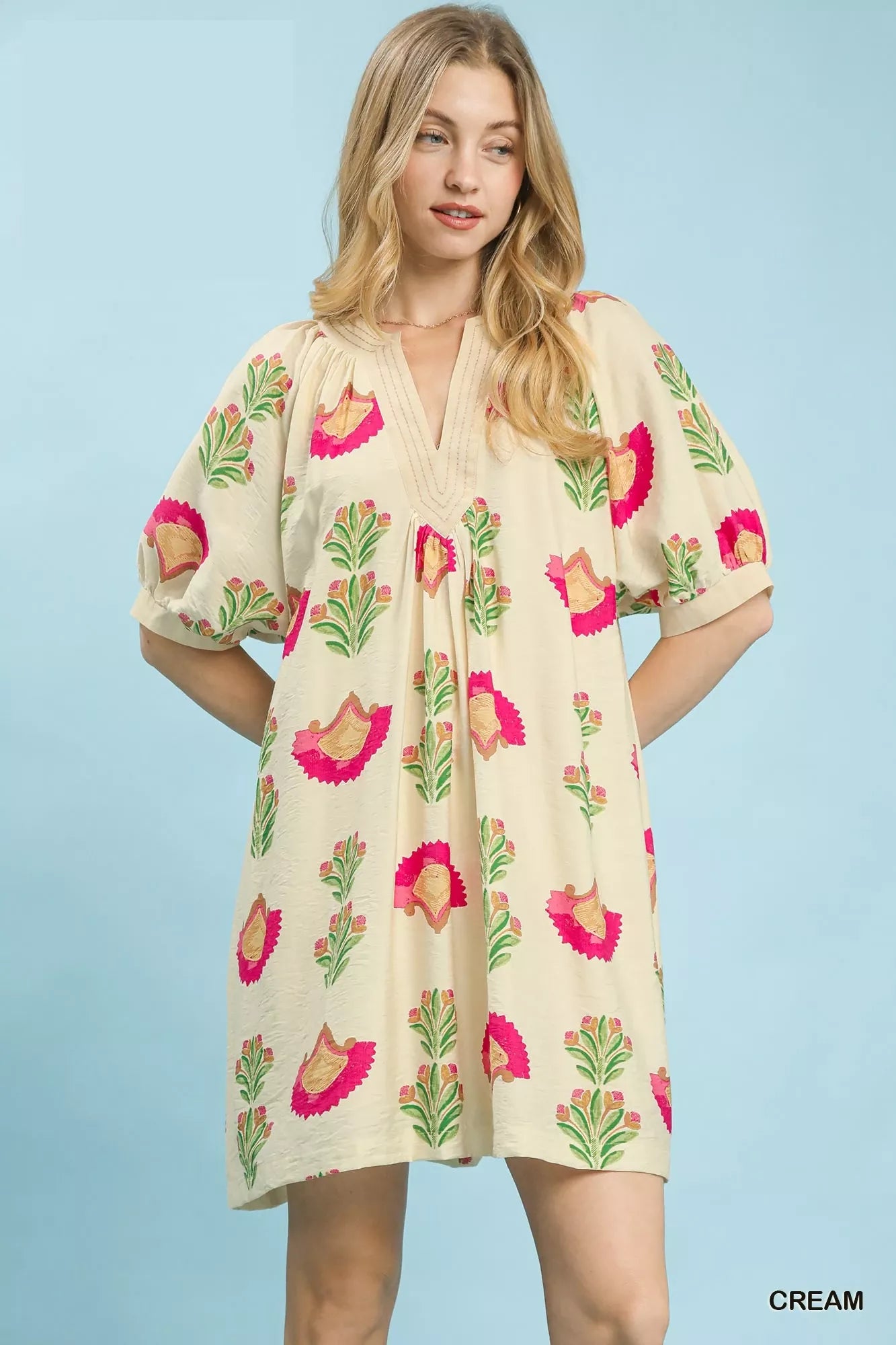 Abstract Print Mini Dress in Cream for Women