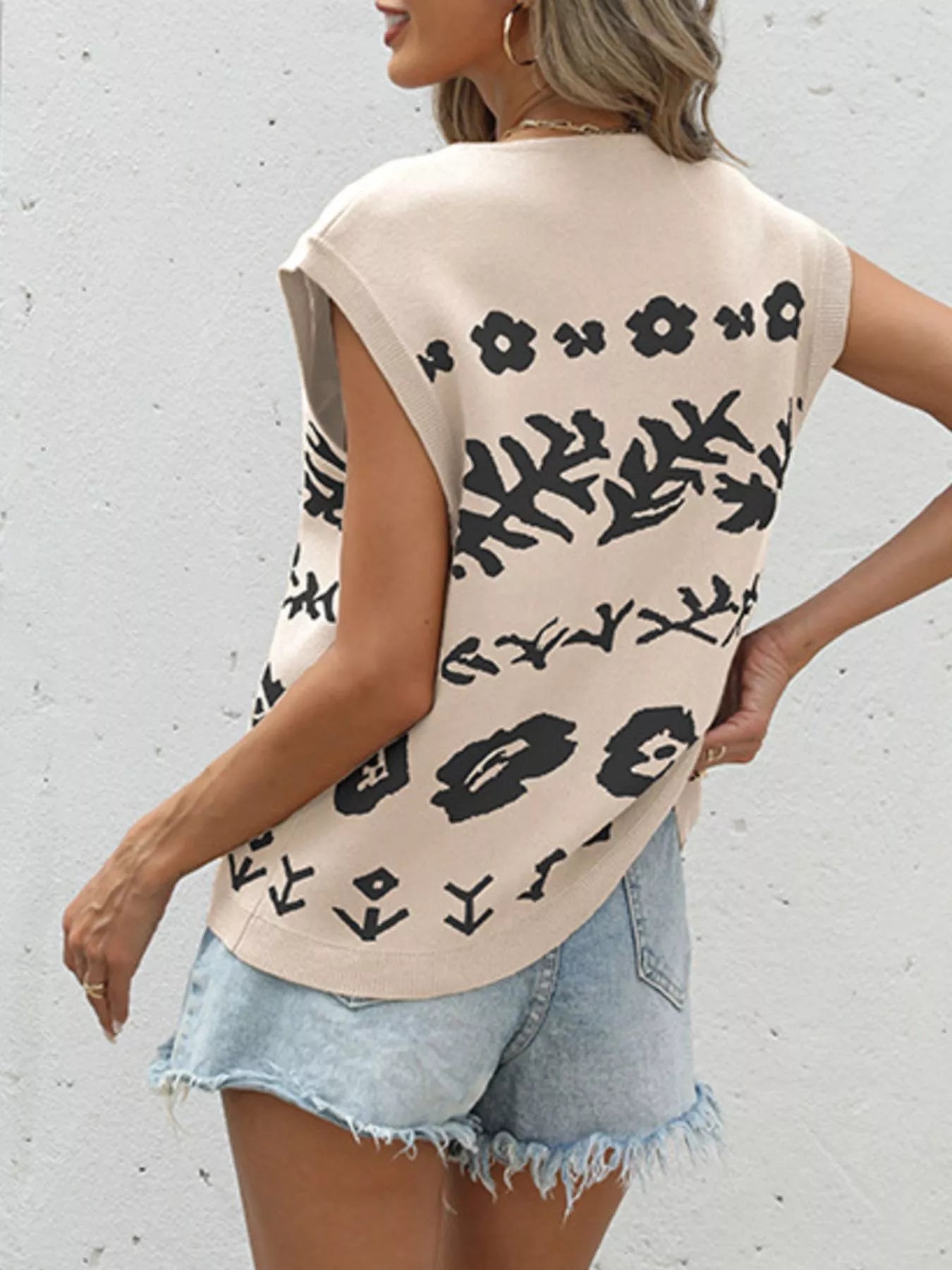 Floral V-Neck Cap Sleeve Cardigan in Brown for Women