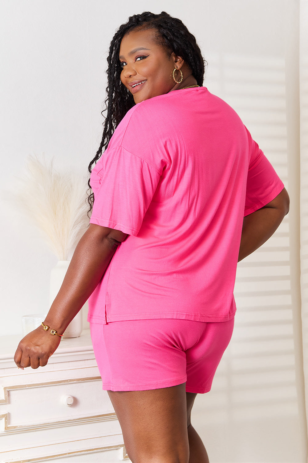 Plus Size Soft Rayon Half Sleeve Top and Shorts Set in Chocolate for Women