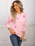 Valentines Day Heart Print Round Neck Sweater in Pink for Women