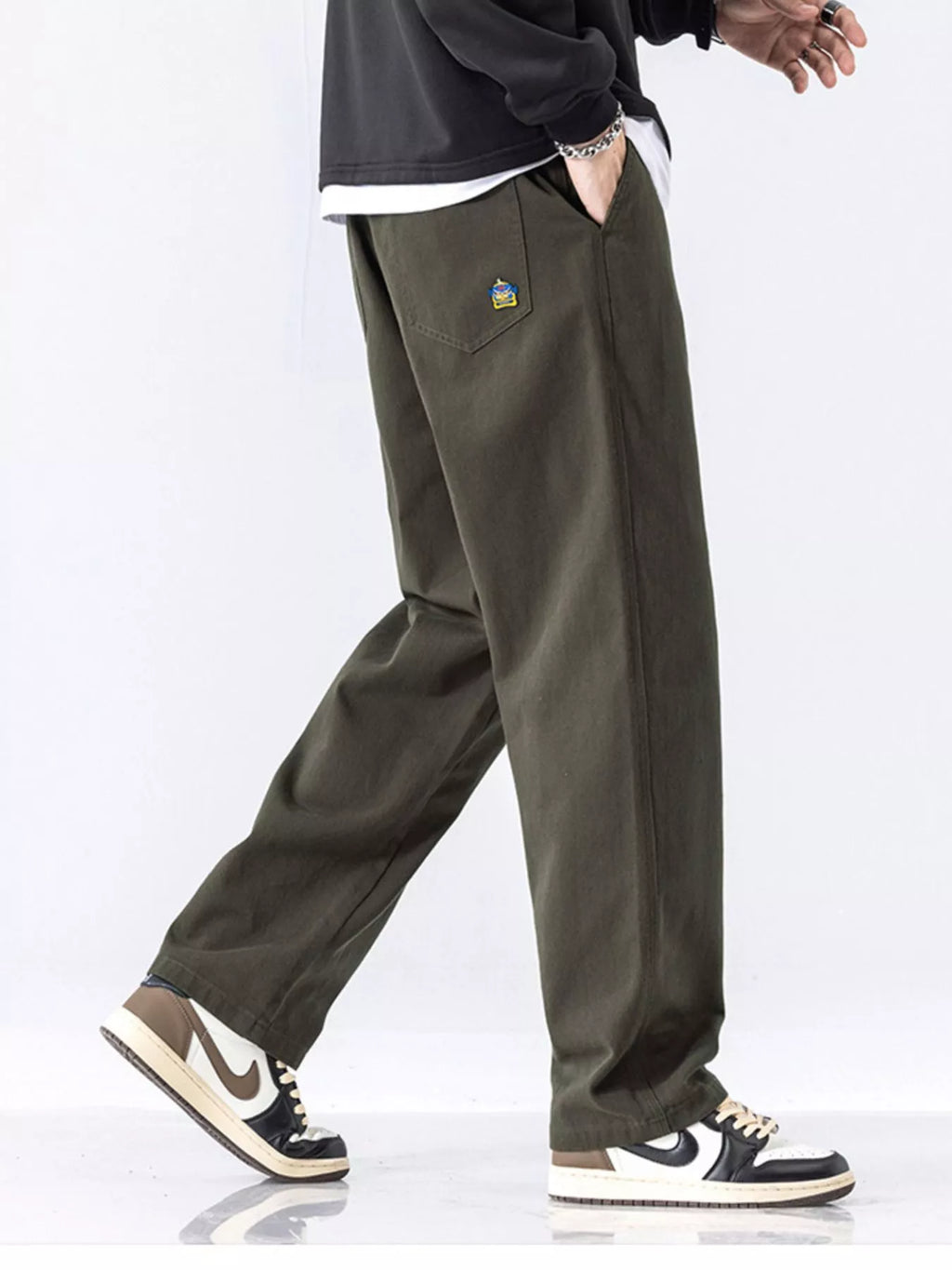 Casual Loose-Fit Drawstring Pants Plus Size in Black for Men