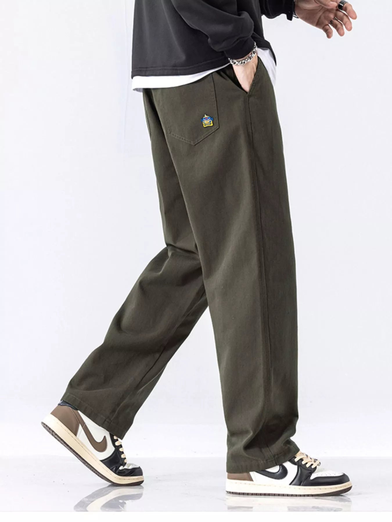 Casual Loose-Fit Drawstring Pants Plus Size in Black for Men