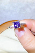 1 Carat Moissanite Platinum-Plated Square Ring in Purple for Women