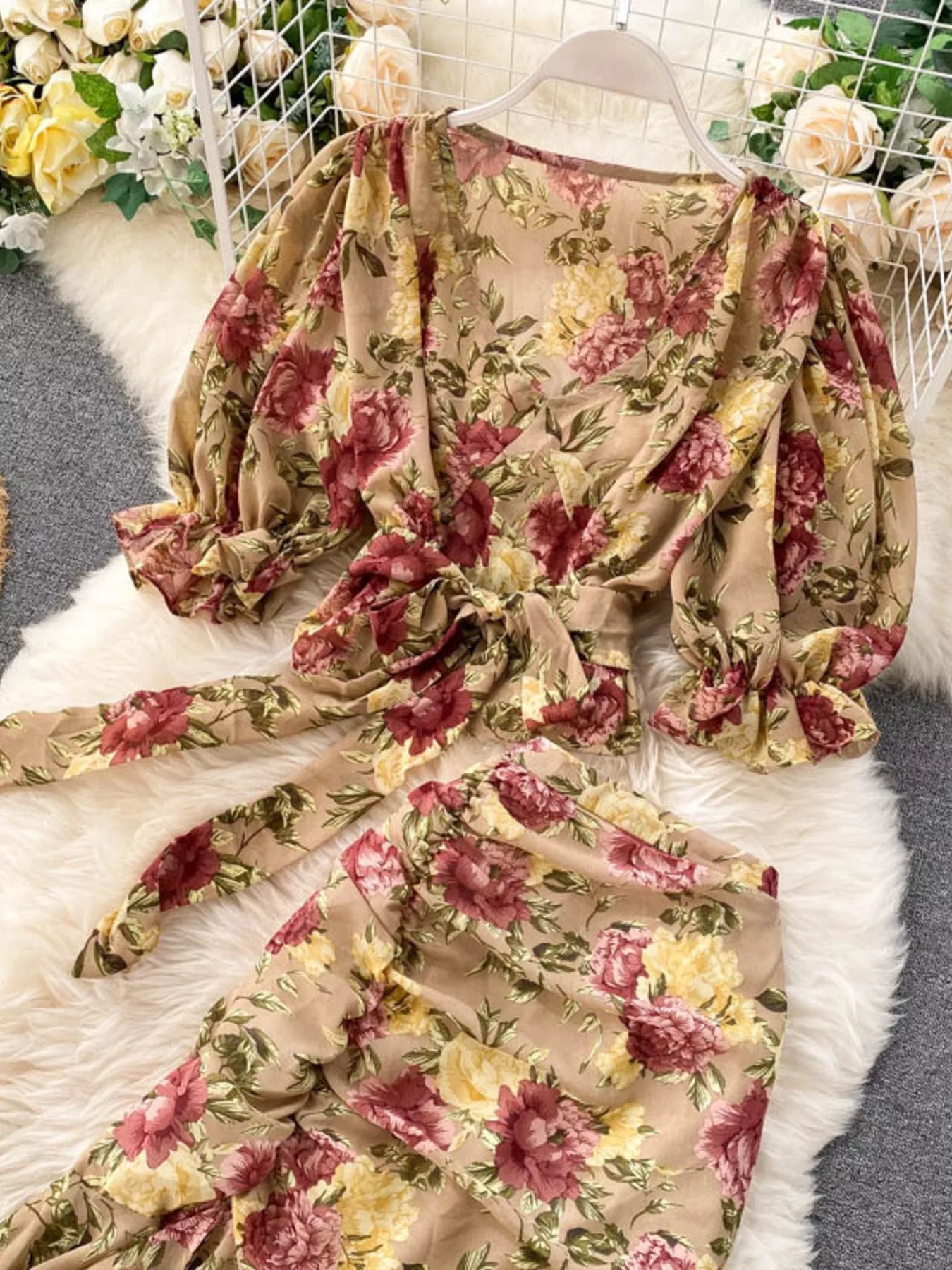 Floral Print Crop Top and Skirt Set for Women