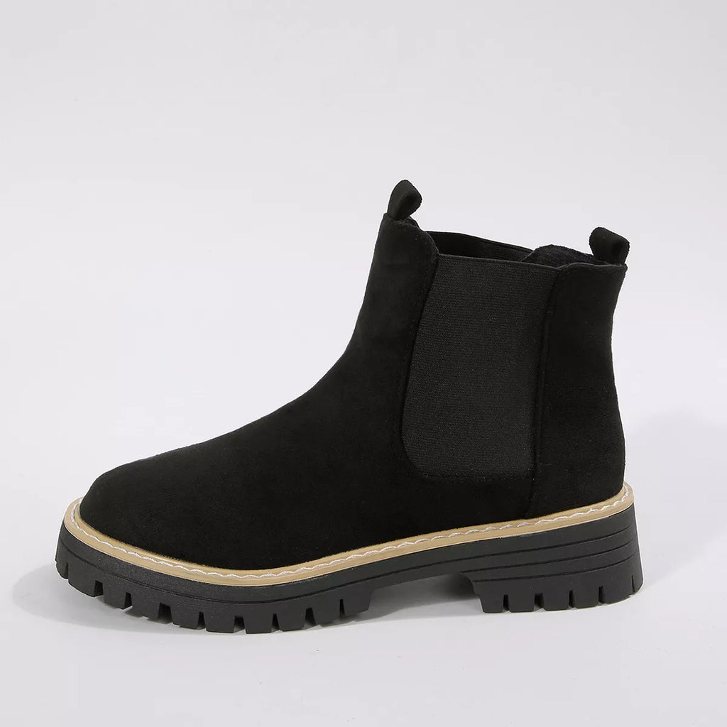 Round Toe Block Heels Boots in Brown for Women