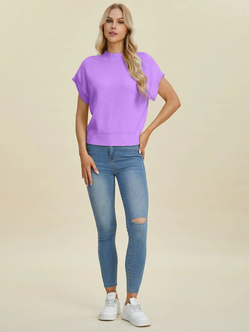 Plus Size Mock Neck Short Sleeve Sweater for Women