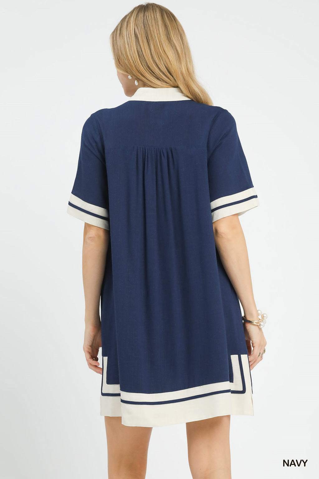 Linen Rayon Mini Dress in Navy for Women