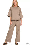 Scuba 3/ 4 Sleeve Pullover & Pants Set in Cocoa for Women
