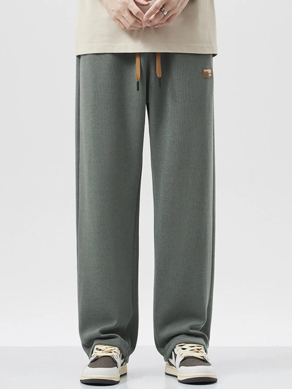 Drawstring Wide Leg Pants Plus Size in Relaxed in Black for Men