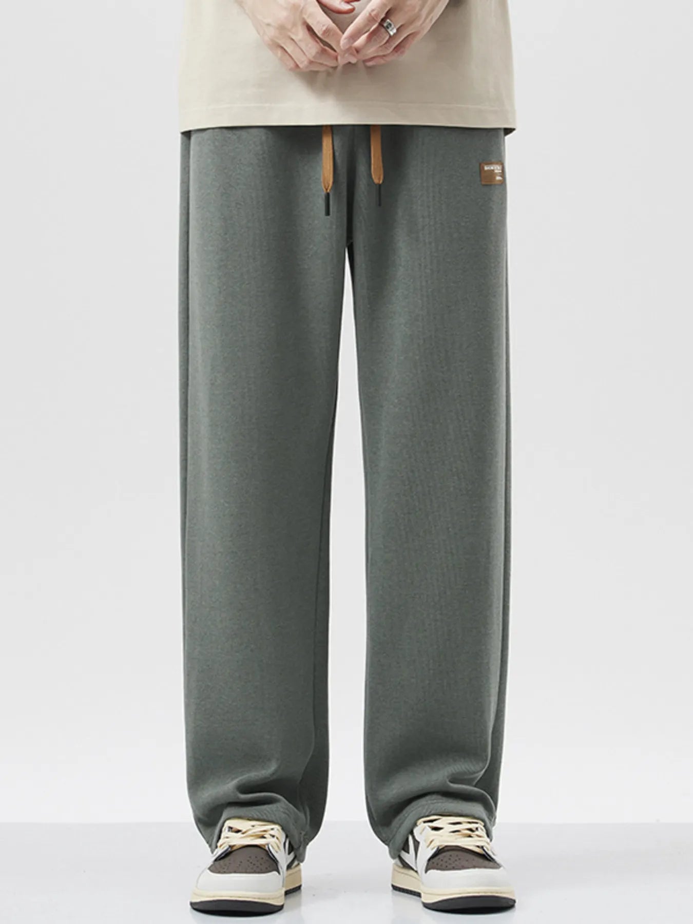 Drawstring Wide Leg Pants Plus Size in Relaxed in Black for Men