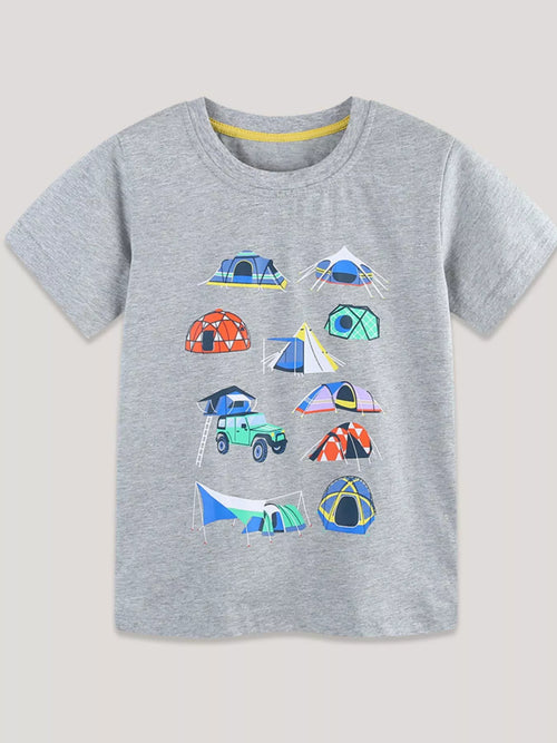 Camping Adventure Graphic Tee in Gray for Boys