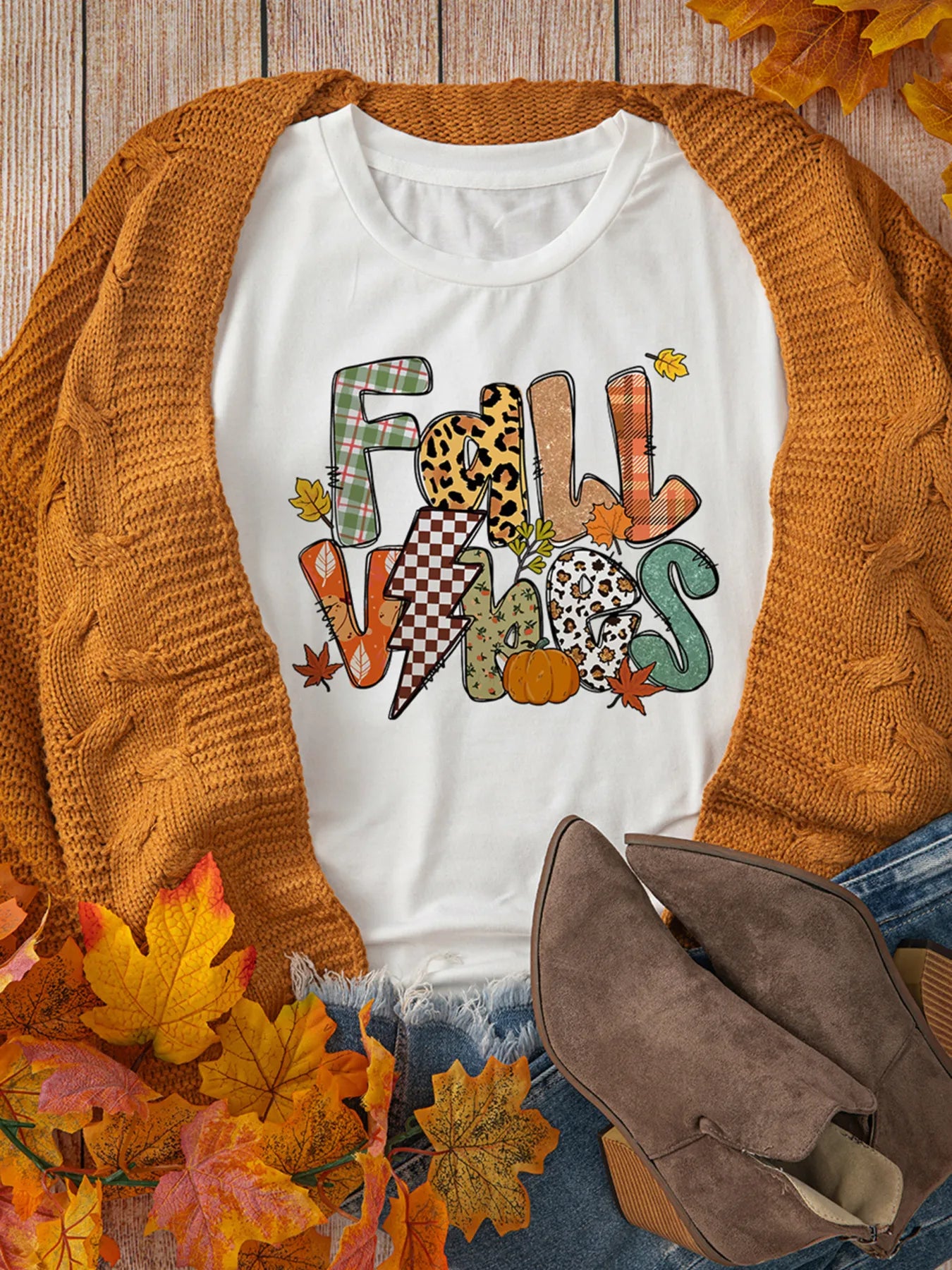 Fall Vibes Cotton Blend Casual T-Shirt for Women