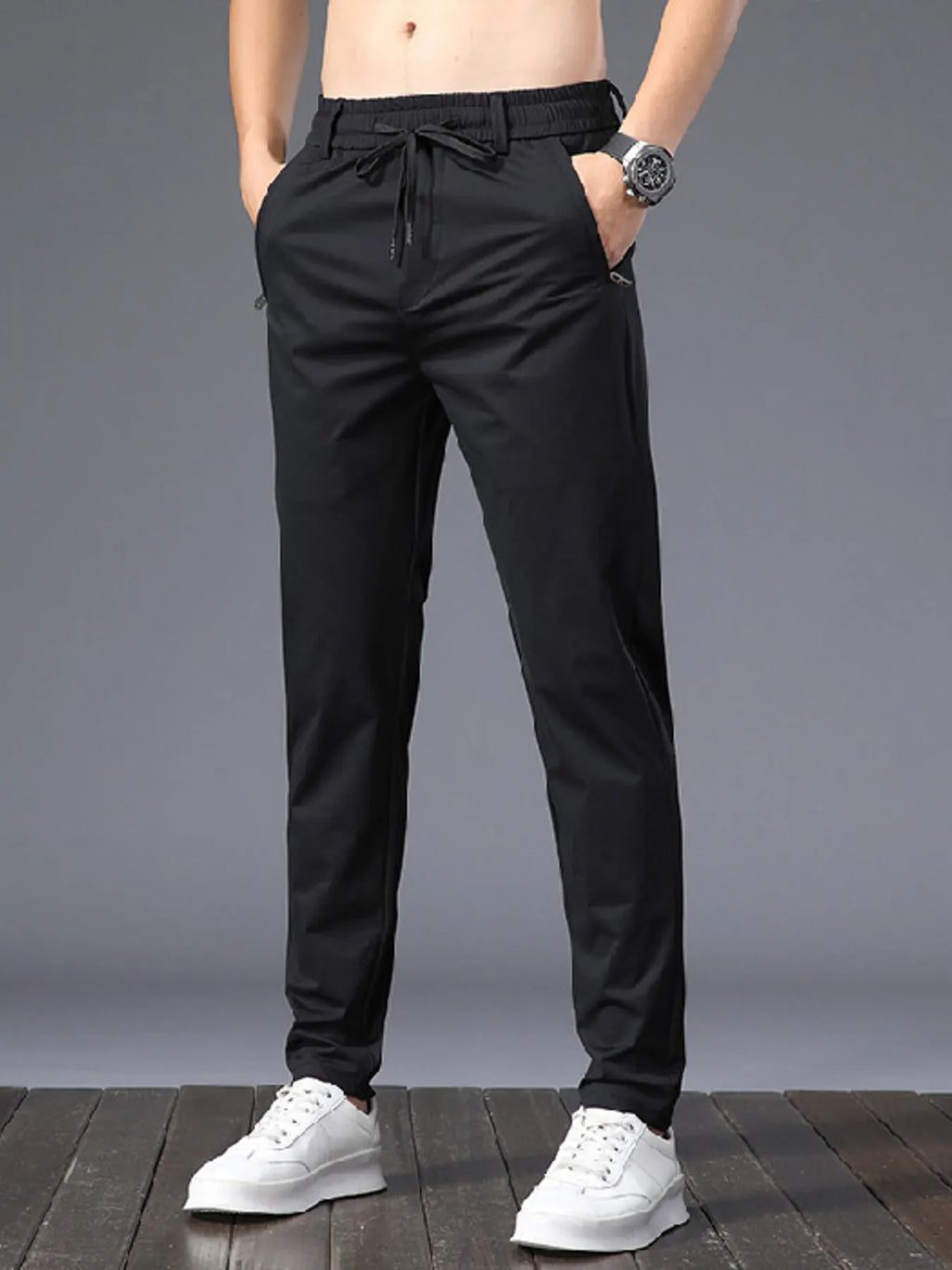 Slim Fit Pants in Black for Men