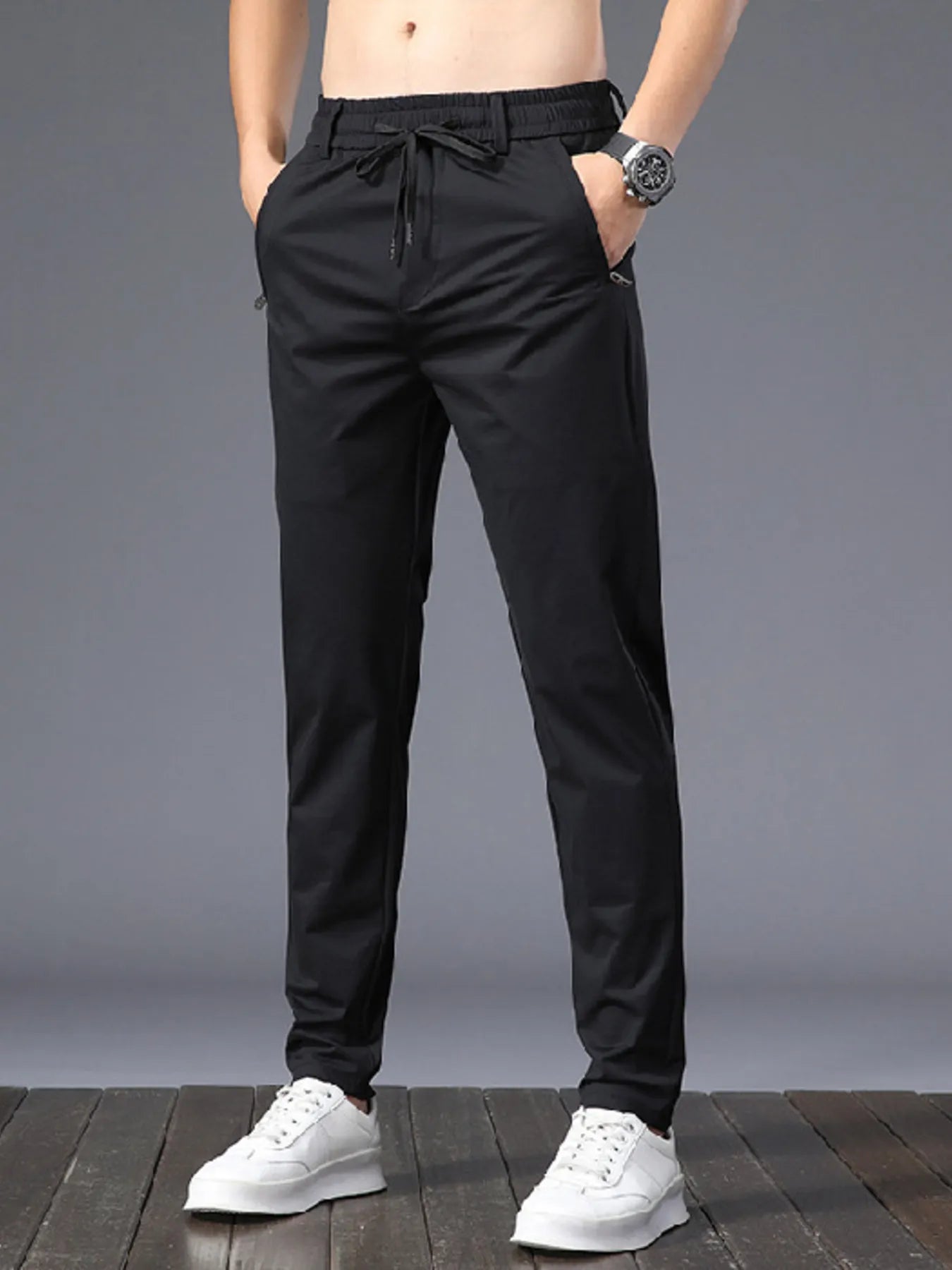 Slim Fit Pants in Black for Men