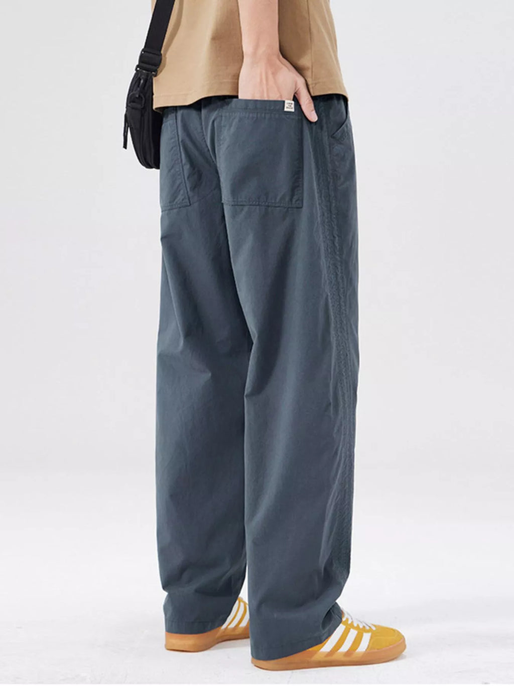 Wide Leg Casual Pants Plus Size in Gray Blue for Men