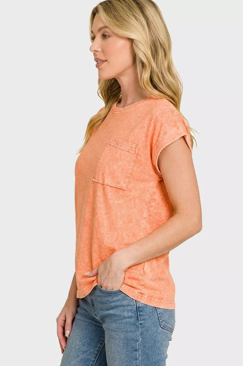 Halo Snow Washed Cuffed Short Sleeve Tee in Orange for Women