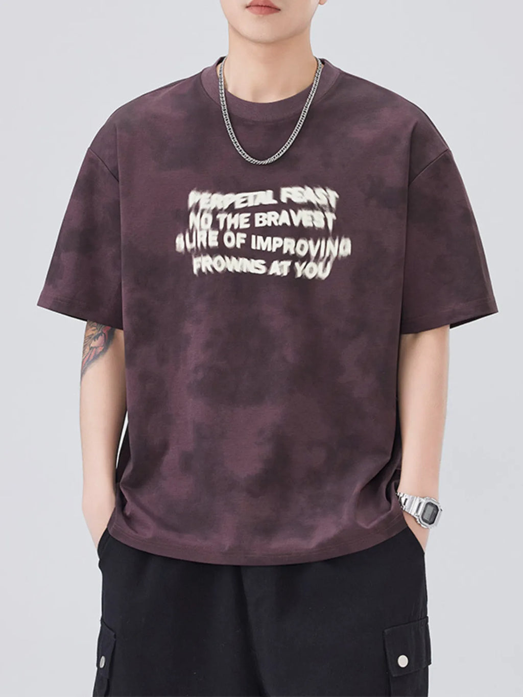 Plus Size Letter Round Neck Short Sleeve T-Shirt in Mi Xing for Men
