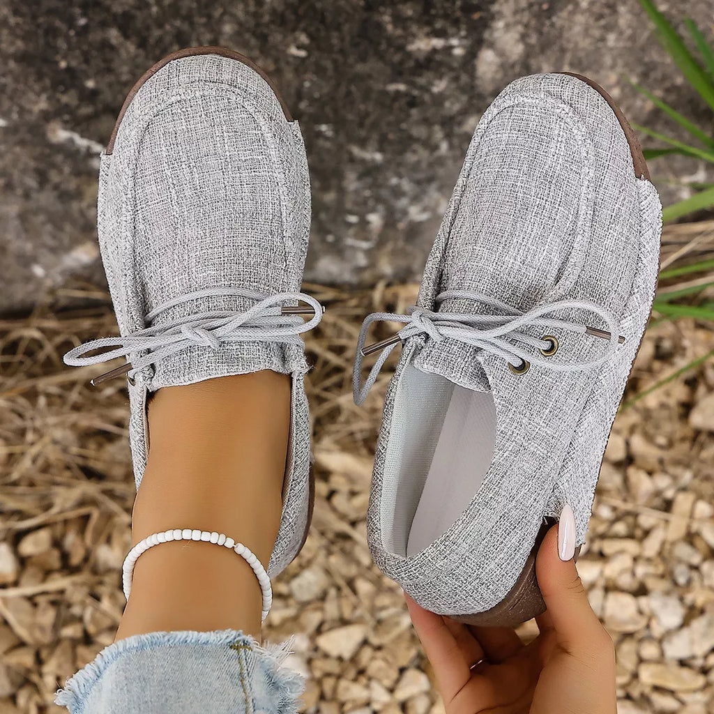 Round Toe Lace-Up Sneakers in Brown for Women