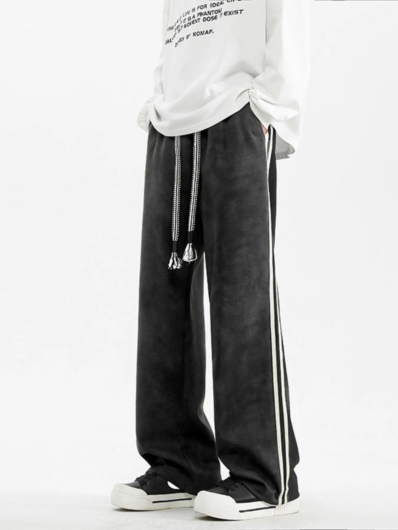 Plus Size Drawstring Loose Fit Pants in Gray for Men