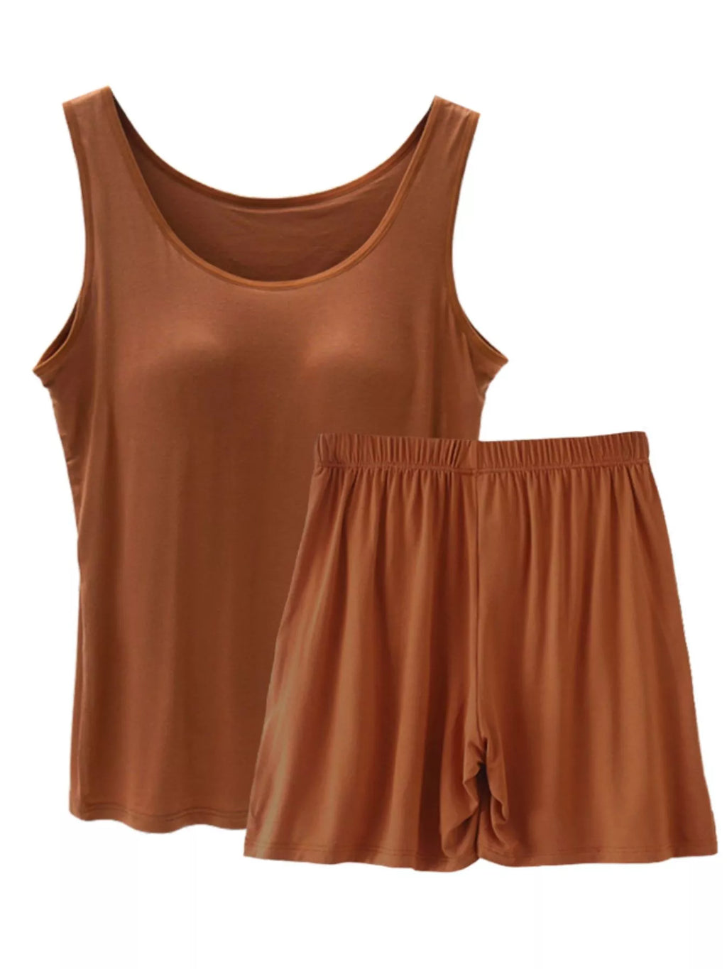 Plus Size Modal Padded Sleeveless Tank Top & Shorts Set in Light Blue for Women