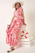 Tropical Print Top and Skirt Set in Coral for Women