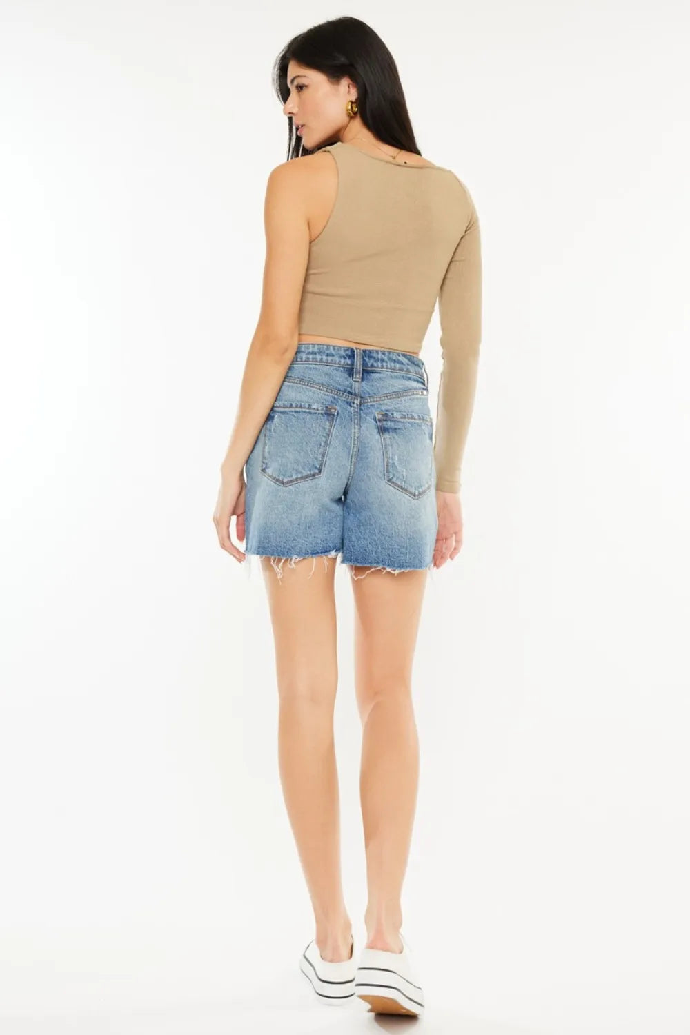 Plus Size Raw Hem High Waist Denim Shorts in Medium for Women