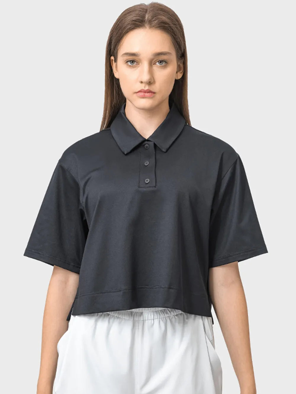 Half Button Short Sleeve Active T-Shirt in Turquoise for Women