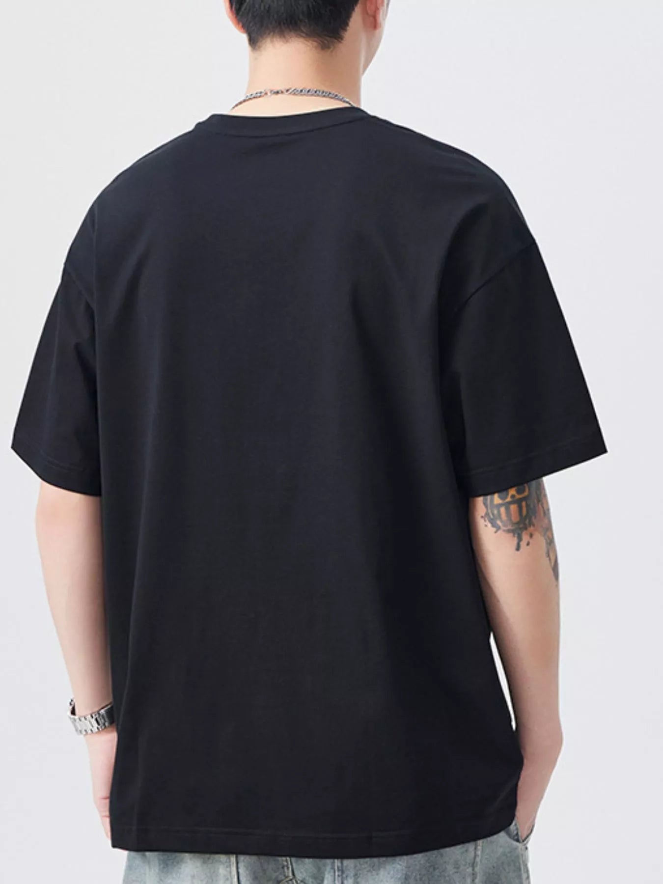 Plus Size Round Neck Short Sleeve T-Shirt in Everyday in Black for Men