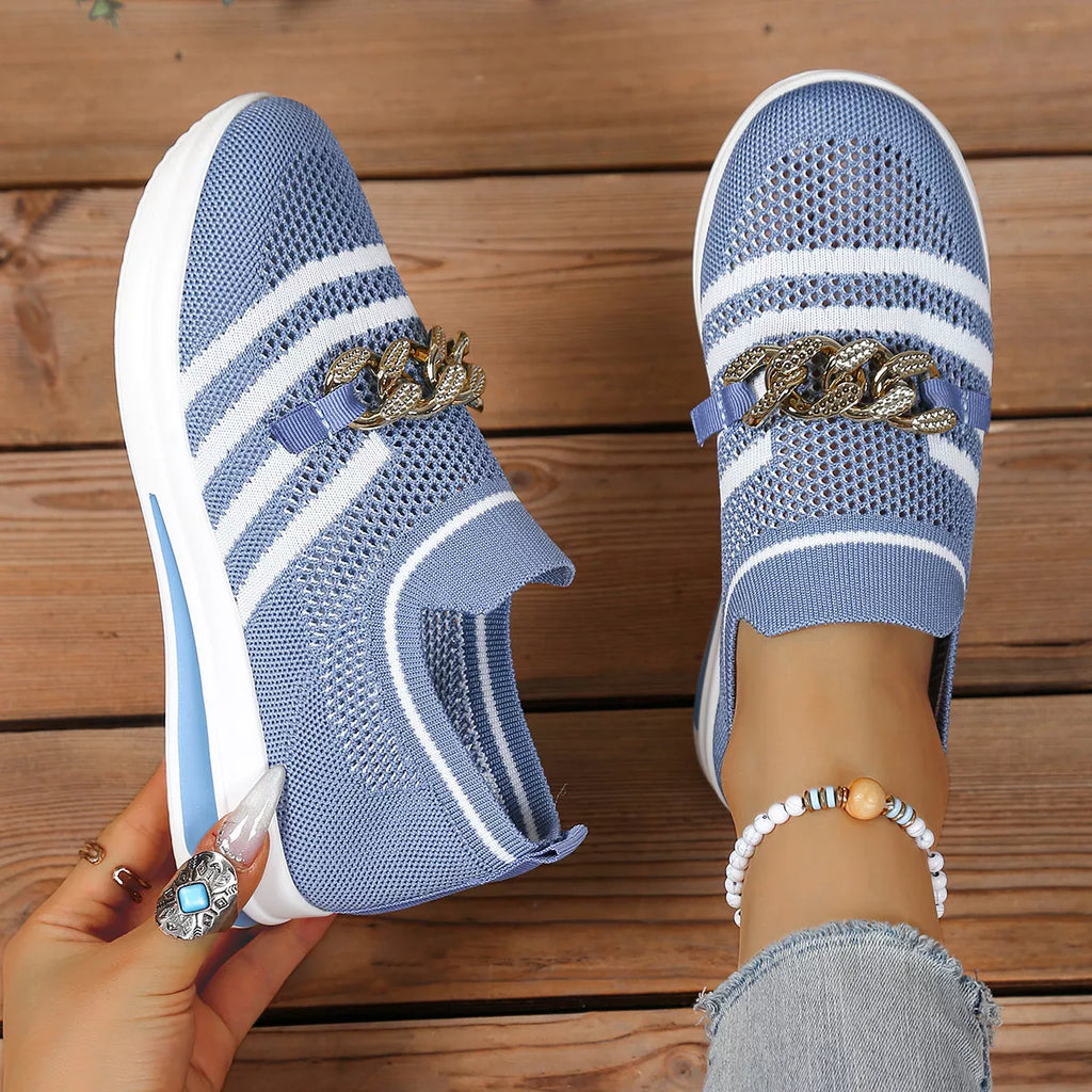 Round Toe Mesh Slip-Ons in Red for Women