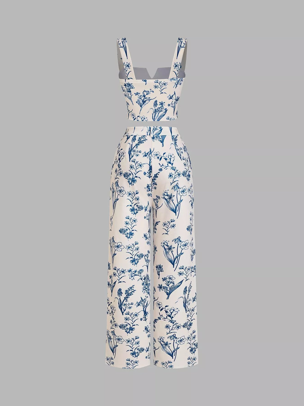 Floral Print Cami Top and Wide Leg Pants Set in Light Blue for Women