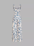 Floral Print Cami Top and Wide Leg Pants Set in Light Blue for Women