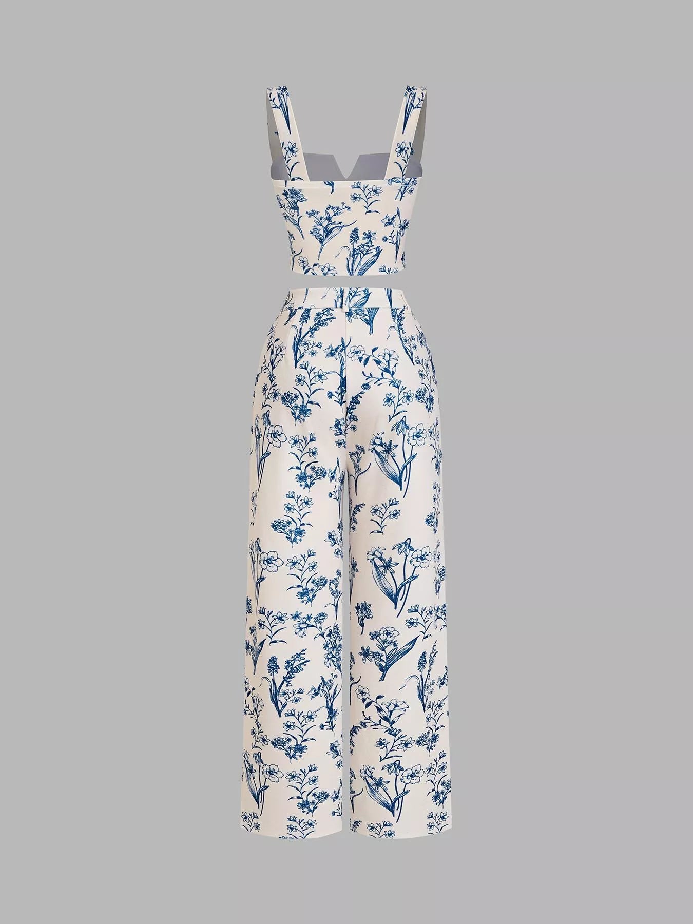 Floral Print Cami Top and Wide Leg Pants Set in Light Blue for Women