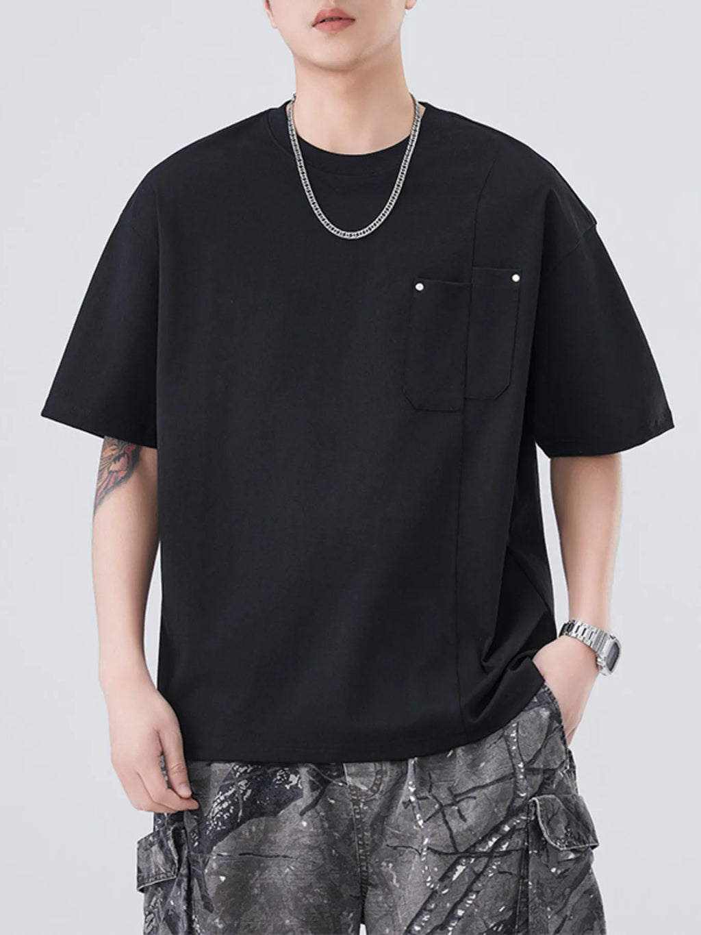 Plus Size Round Neck Short Sleeve T-Shirt in White for Men
