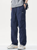 Plus Size Relaxed Fit Cargo Pants with Drawstring in Navy Blue for Men