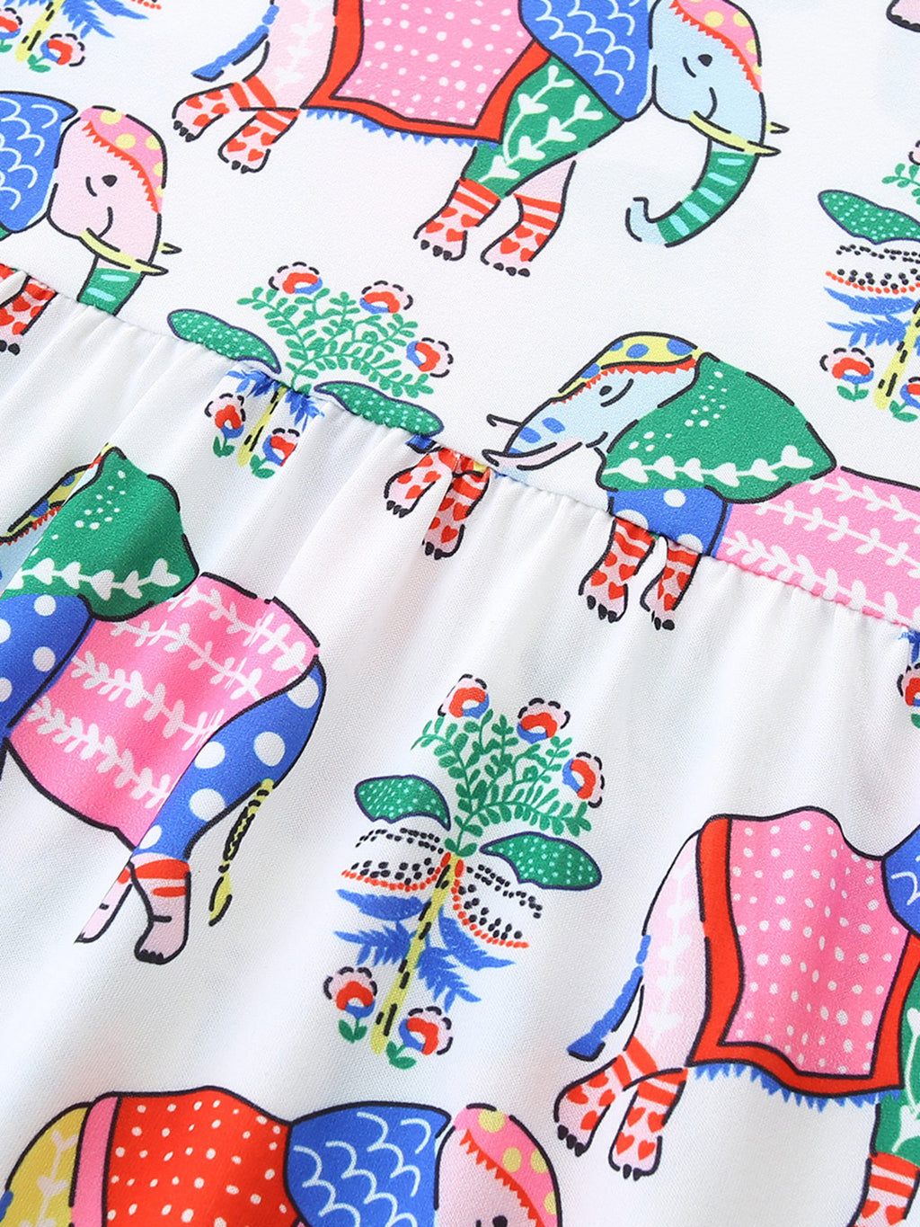 Sleeveless Elephant Print Casual Dress in White for Girls