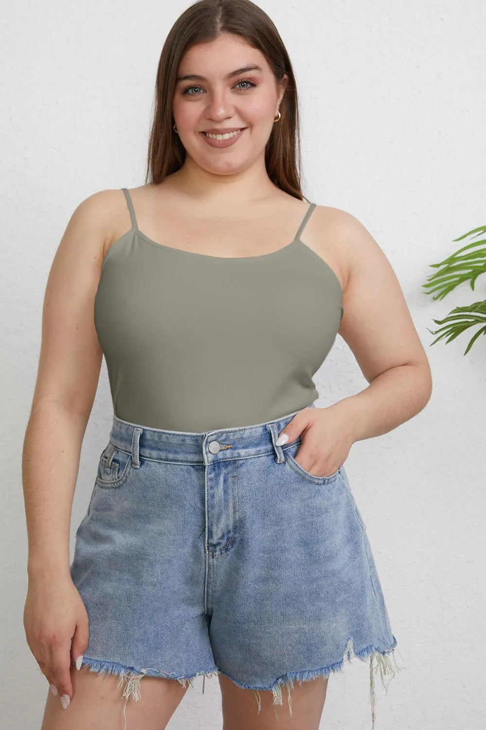 Round Neck Slim Cami Plus Size in Dark Gray for Women